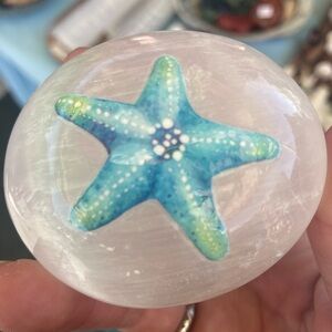 Blue and Green Starfish Pressed selenite palmstone